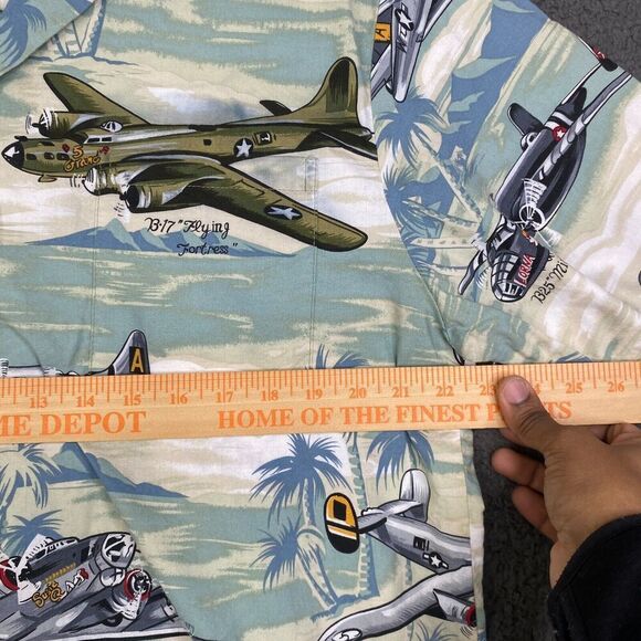 Vintage Kalaheo Hawaiian Shirt Mens L Vietnam War Era Planes Helicopters Jets - Picture 7 of 9